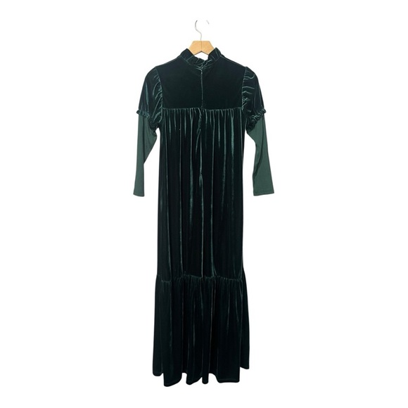 Kokao Paris Girls Green Velvet Maxi Dress Size 14 Modest Long Sleeves Holiday - Picture 2 of 6